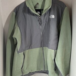North face gray and green fleece zip up jacket size large
